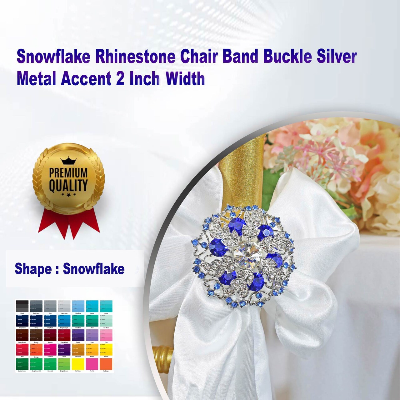 Snowflake Rhinestone Chair Band Buckle Silver Metal Accent 2 Inch Width